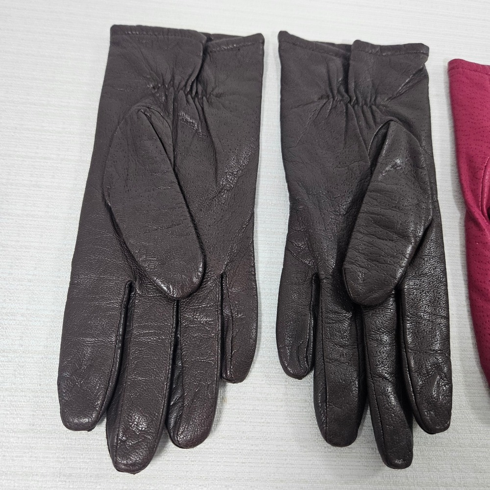 Fownes Womens Leather Gloves Bundle Brown Magenta Size 7 7.5 Vintage 2 Pairs - Picture 3 of 7